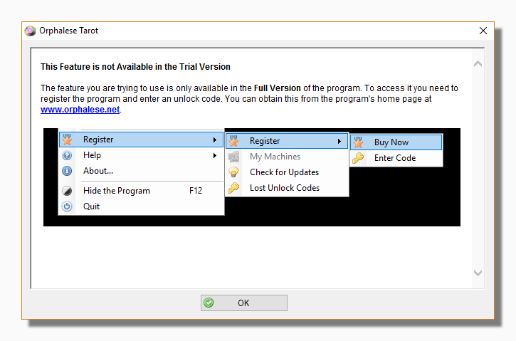 Unavailable features message